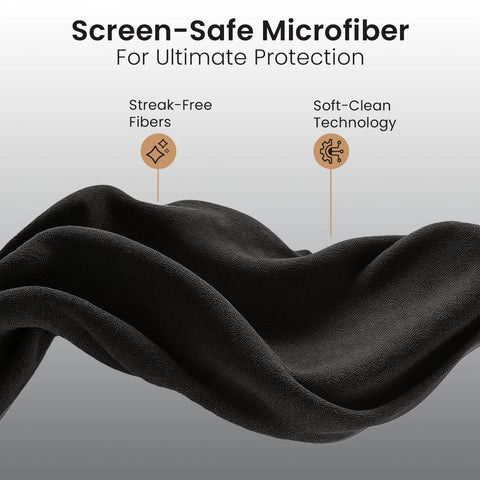 Black microfiber glasses cleaning cloth, for lenses and screens, front view