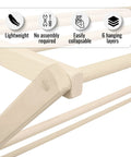 Detail of Badass Professional Grade Solid Maple Clothes Drying Rack highlighting its lightweight, collapsible wooden frame and layers.