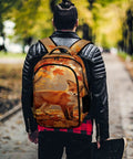 Autumn Forest Pumpkin Fox Printed Unisex Backpack With Large Capacity For Everyday Use Made From Durable Polyester Breathable Daypack With Smooth Zipper And Easy Cleaning worn by a person