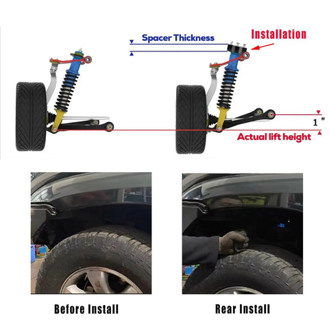 Heavy Duty 2 Inch Front Suspension Lift Kit For Isuzu D Max Mu X 2012 To 2025 showing installation height comparison.