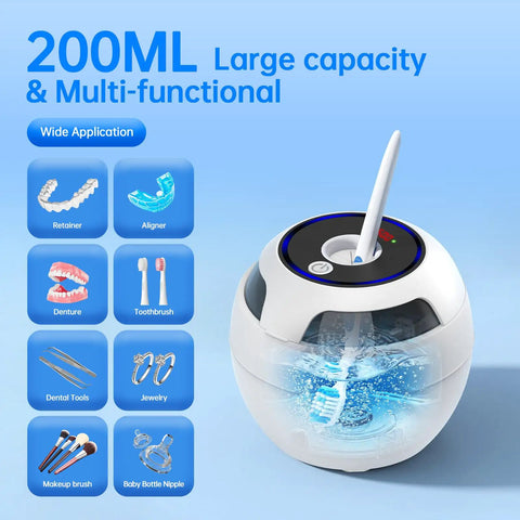 45kHz Ultrasonic Retainer Cleaner Pod With Digital Timer For No-Fuss At-Home Pro-Grade Deep Cleaning Of Dentures Aligners Braces