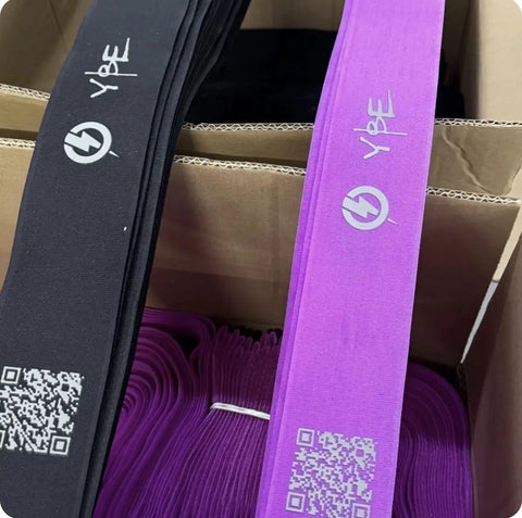 Heavy Duty Electric Bike Battery Straps 2 Pack, 2.5 Inch Wide By 44 Inch Long, No Slip Mount Strap For Razor And Other E Bikes, Battery Holder Strap Black and purple straps in box.