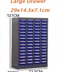 Tough As Nails Heavy Duty Parts Sorting Cabinet With Smooth Gliding Lockable Drawers For Shop Grind features large blue drawers.
