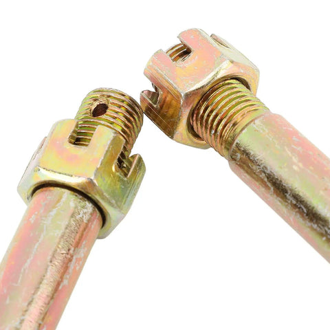 Close-up of One Pair Universal Front Steering Knuckle for ATVs Go Karts and Quad Bikes, heavy-duty metal spindle accessory replacement.