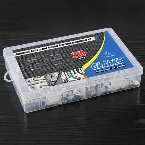Pro Grade Rivet Nut Kit 210 Pcs Aluminum Alloy Flat Head Threaded Rivnut Set M3 M4 M5 M6 M8 M10 in plastic case