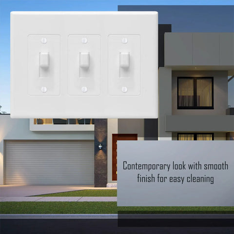 3 Gang Masque Decorator Cover Toggle White For Replacing Discolored Outlets And Painted Wall Plates NEMA Compatible Easy Install Durable Residential Wall Plate For Modern Home, 3-gang white plate
