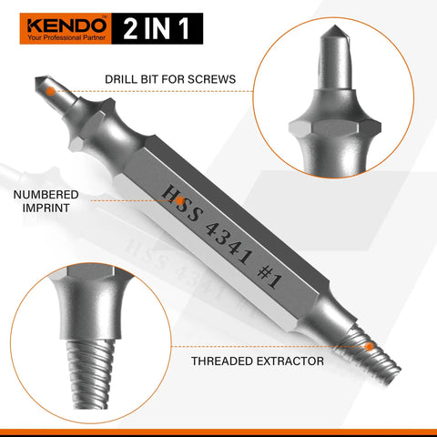 Six Piece HSS Screw Extractor Set For Drills Removes Stripped And Damaged Screws Bolts And Nuts drill bit with threading visible