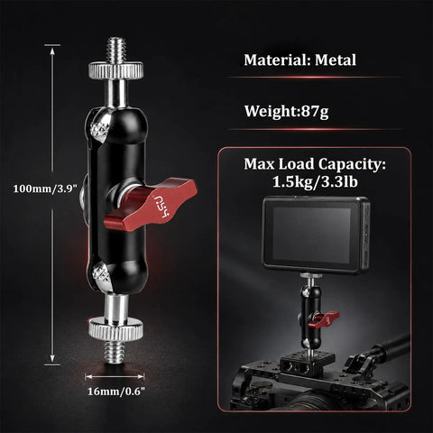 Dual Ball Head Magic Arm For Rock Solid Camera Gear With Universal One Quarter Inch Screws On Both Ends Fits DSLR And Mirrorless Cages Field Monitors LED Lights External Mics Action Cameras Phones Tripod And Gimbal Accessories, 100mm metal arm
