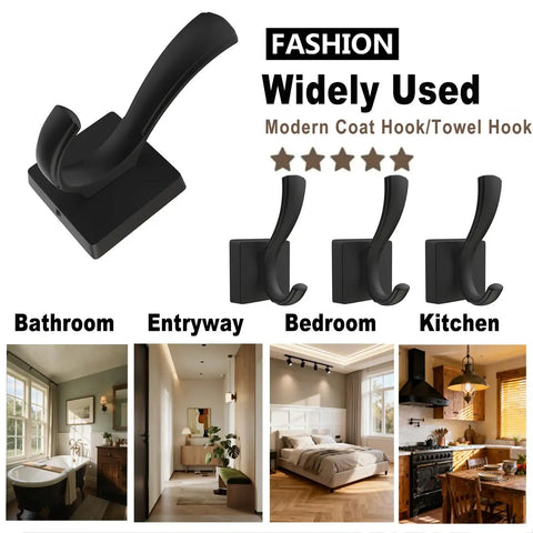 Heavy Duty Black Towel Hooks 3 Pack For Bathroom Wall Mount Robe Coat Hats Bags Keys And More Utility Hangers With Smooth Curved Edges Durable Steel Construction And Space Saving Modern Finish