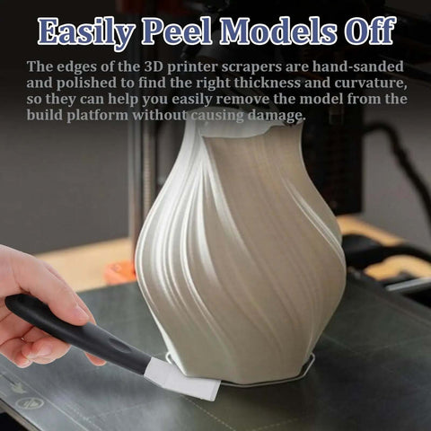Person using Stainless Steel 3D Printer Scraper Tool With Large Head For Resin Removal And Model Stripping on 3D print.