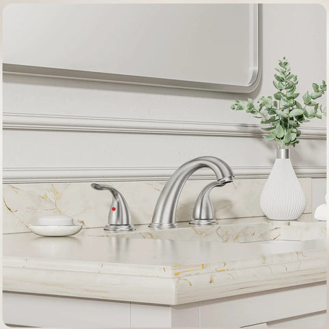 8 Inch Widespread Bathroom Faucet With Two Handles Three Hole Deck Mount In Brushed Nickel Includes Stainless Steel Pop Up Drain