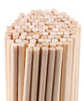Premium Unfinished Wood Dowel Rods 1/8 Inch Diameter By 12 Inches Long stacked in a round bundle, showcasing smooth birch wood surface.