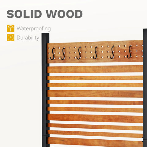 72 Inch Outdoor Privacy Fence Panel With Planter Box And Trellis For Backyard And Patio Privacy Brown Natural Wood With Classic Grain Hides Trash Cans And AC Units One Panel For A Yard Upgrade With A Cool Outdoor Screen showing close-up of wood slats and metal hooks