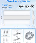 Adjustable Wattage LED High Bay Light 150W 120W 90W, 1.3Ft Linear Hanging Warehouse Lamp accessories and size view