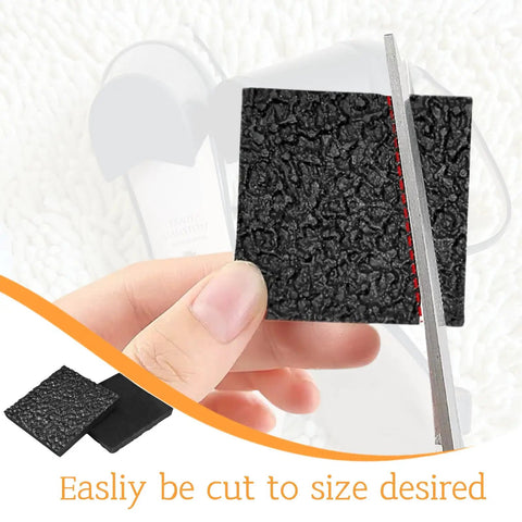 Cutting a Durable One Quarter Inch Thick Rubber Heel Repair Patch For Shoes Black No Slip Diamond Pattern 4 Pack shown close-up