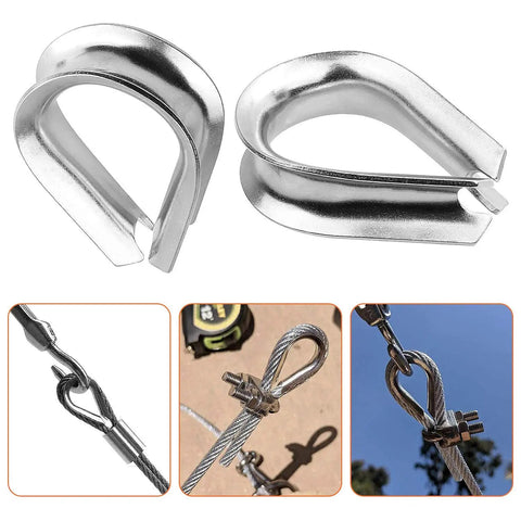 20 Pack 3/8 Inch Wire Rope Thimbles M10 304 Stainless Steel Rigging Sleeves for secure cable connections.