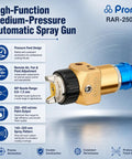 Heavy Duty Automatic Spray Gun With 1.2Mm Nozzle And Pressure Feed System featuring brass and blue components for robotic arm use.