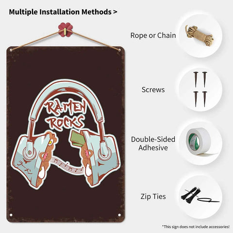Funny Vintage Metal Sign Ramen Rocks Noodles Tin Wall Art Poster For Home Room Garage Office Decor 8 By 12 Inches Durable Aluminum Rustic Kitchen Bar Wall Decoration