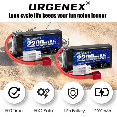 7.4V 2200mAh LiPo Battery 50C Burst 80C High Discharge For RC Cars Truggies Planes FPV Drones Quadcopters And Helicopters With Dean Style T Plug
