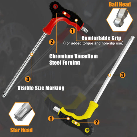 Heavy Duty T Handle Allen Wrench Set With Heat Treated Vanadium Steel For Long Life And Rust Resistance with ergonomic grip