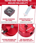 Four Piece PVC Pipe Reamer Kit For Home DIYers With Drill Adaptability Includes 1-1/2 Inch 2 Inch 3 Inch And 4 Inch Reamers Fits Standard 1/2 Inch Drills PVC Fitting Saver For SCH40 PVC CPVC And ABS Pipes with CNC-machined features and compatibility info, tested for reliability
