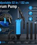 Heavy Duty 55 Gallon Drum Pump With Ergonomic Lever Handle For Moving Motor Oil Diesel Fuel Water Alcohol Kerosene And Gear Oil Fast Flow Rate Includes Built In Filter Keeps Grime Out Smooth Work Makes Pumping A Breeze Shop Use image showing adjustable 52 in drum pump with components.