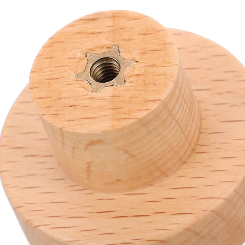 Bottom view of Round Beech Wood Cabinet Handles 4 Pack Circular Drawer Pulls 35mm Single Hole Mount Farmhouse Style Kitchen Cabinet Hardware.