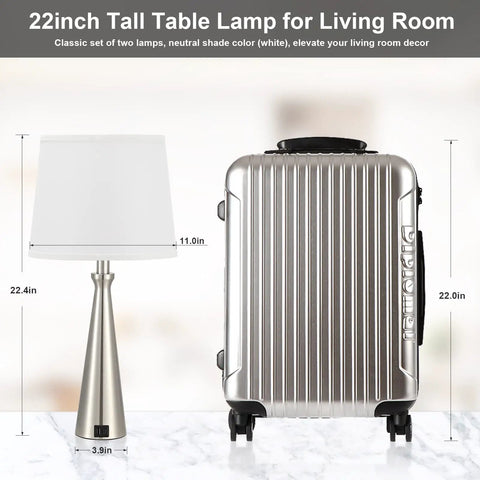 Set Of 2 Modern Table Lamps For Living Room And Bedroom With USB C And USB A Charging Ports Dimmable Touch Bedside Lamps