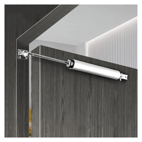 Heavy Duty Aluminum Door Closer With Soft Close Pro Grade Adjustable Auto Closer For Doors Up To 35kg Smooth Quiet Closing 100 Degree Stop Easy Install For Home Or Business Use Fits Any Door Setup mounted on a wooden door frame