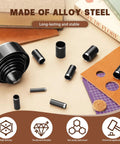 24 Piece Leather Circle Punch Set Pro Grade High Carbon Steel Hole Punch Kit For DIY Leather Crafts with different sized punches.