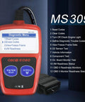 OBD2 Scanner For Cars Universal OBDII CAN Diagnostic Tool displaying menu options to read and clear check engine light codes.