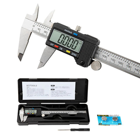 Digital Caliper 0 to 8 Inches With Stainless Steel Ruler Auto Off Dual Jaws for measurements in case with batteries and tool