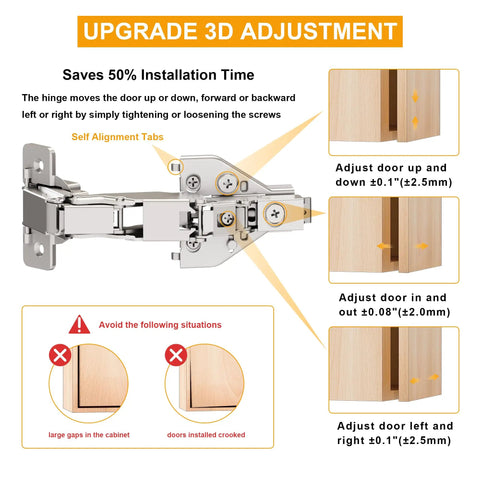 4 Pack 135 And 165 Degree Lazy Susan Hinges Slick Tool Free Clip On Setup For Corner Cabinets Smooth Operator Soft Close Bifold Design Knock Out Quick Install Project with 3D adjustment features.