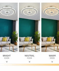 Flush Mount Ceiling Fan With Remote And Dimmable LED Light 19In 6 Speeds with three light tones in a modern living room