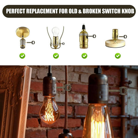 Universal fit for light controls, showing 2 Pack Solid Brass Lamp Switch Knobs Retro Key Style Turn Handles, showcasing various lamp fixtures.