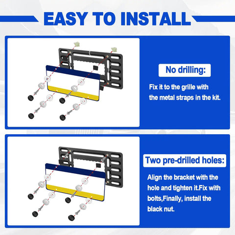 Front License Plate Mounting Kit No Drill Easy Install Universal Car Tag Adapter With Anti Theft Stainless Steel Screw Caps Weather Resistant ABS Bracket Fits 6x12 Plates installation guide