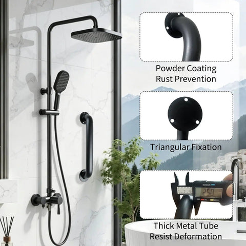 Heavy Duty Pipe Stair Handrail Wall Mounted Safety Grab Bar Twelve Inch Long Industrial Iron Tubes crafted for stability.