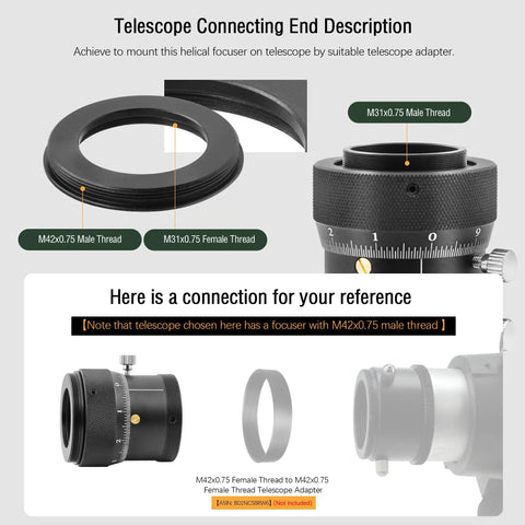 Double Helical Focuser 0.05mm Scale M42x0.75 Male and Female Threads for Telescope Connection Diagram