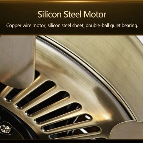 Close-up of YPDJVLTI Ceiling Fans Lights 48-52Inch LED Fandelier silicon steel motor with copper wire components.