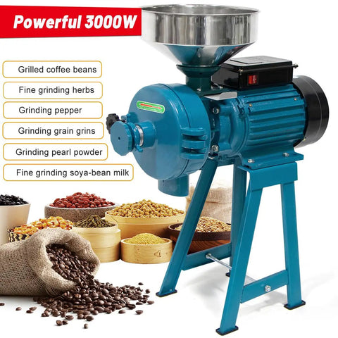 Heavy Duty 3000W Wet And Dry Electric Grain Mill Grinder 110V For Home And Small Farm Use 2800 RPM with grinding options and grains