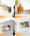 Game Changing Drink Packet Organizer With Adhesive And Magnet Mount For Fridge Cabinet Featuring Slide Out Dividers To Keep Your Kitchen Pantry Fully Loaded And Always Slick displayed in office, kitchen, refrigerator, and cabinet settings.