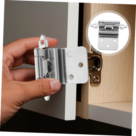 VOSAREA self-closing inset cabinet hinge in silver metal installed on white cabinet door; circular inset detail.