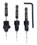 Knockout Adjustable Countersink Drill Bit Set With Tapered Twist Bits And 7/64 Inch Precision Cut Carbon Steel Wood Hole Cutter with hex key.