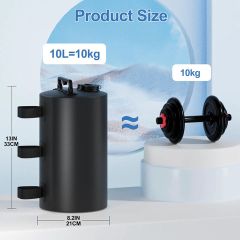 Heavy Duty Canopy Water Weights Bags 88 Lb Tent Anchors 10L Water Bags Windproof Stabilizers in black with product size shown