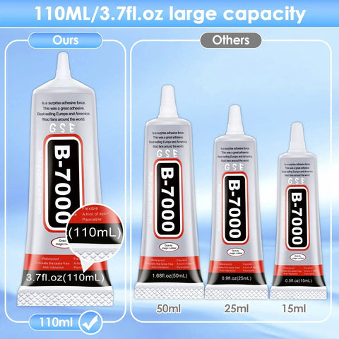 Rhinestones Glue For Crafts 110Ml Clear Adhesive For Diamond Jewelry And Crystal Gems Waterproof Transparent Jewelry Glue For Fabric Phone Repair And Jewelry Making Industrial Strength Craft Bond 3.7 Fl Oz tube with comparison sizes 50ml, 25ml, 15ml