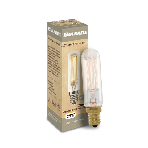 Old School Vintage Style 25W T6 Incandescent E12 Candelabra Bulb Warm White 2200K Clear Glass 120V with box packaging