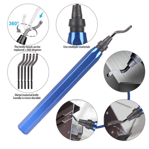 Blue Miluosong 25-piece precision deburring kit with replaceable knife heads; craft knives for sanding and carving.