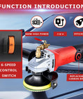 Close-up of Powerful 860W 110V Wet Polisher Grinder with variable speed control and replaceable carbon brush, for floor surfaces.