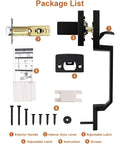 Package contents of Matte Black Exterior Door Handle Set With Reversible Lever Square Entry Front Door Handle No Lock Lower Half Handleset