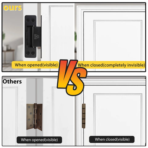 Comparison of hidden door hinge set 5 inch pack of 2 in 304 stainless steel invisible concealed hinge versus traditional hinge